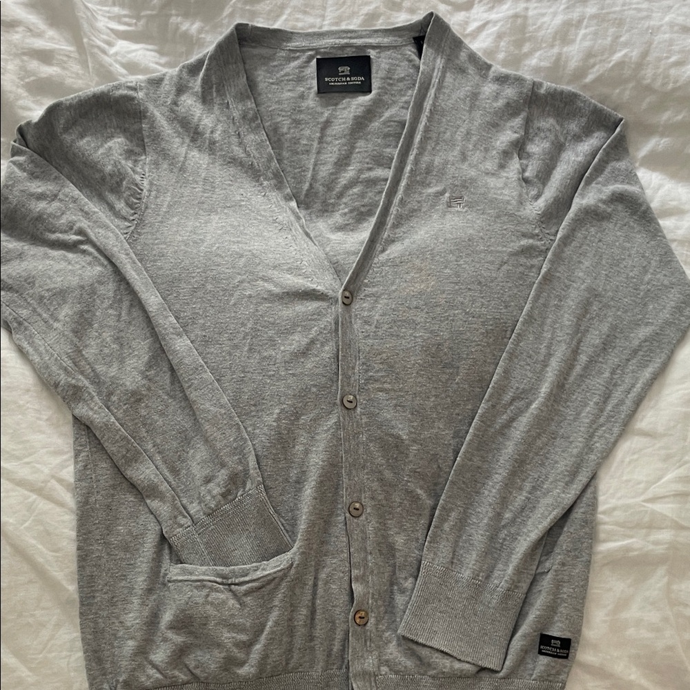 Scotch & Soda Light Gray V-Neck Button Front Cardigan